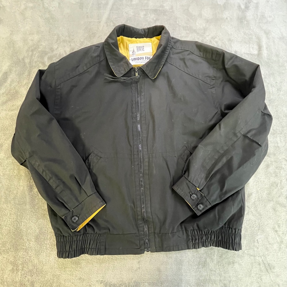 London Fog Bomber Jacket Women Medium Black Vintage Towne Zip Up Lightweight